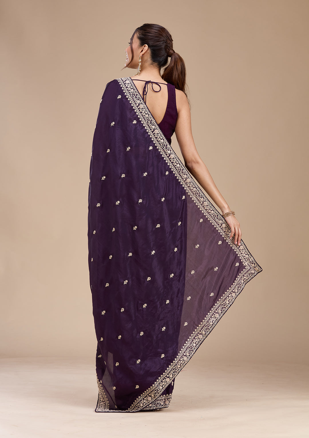Purple Cording Satin Saree