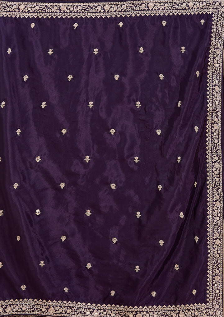 Purple Cording Satin Saree