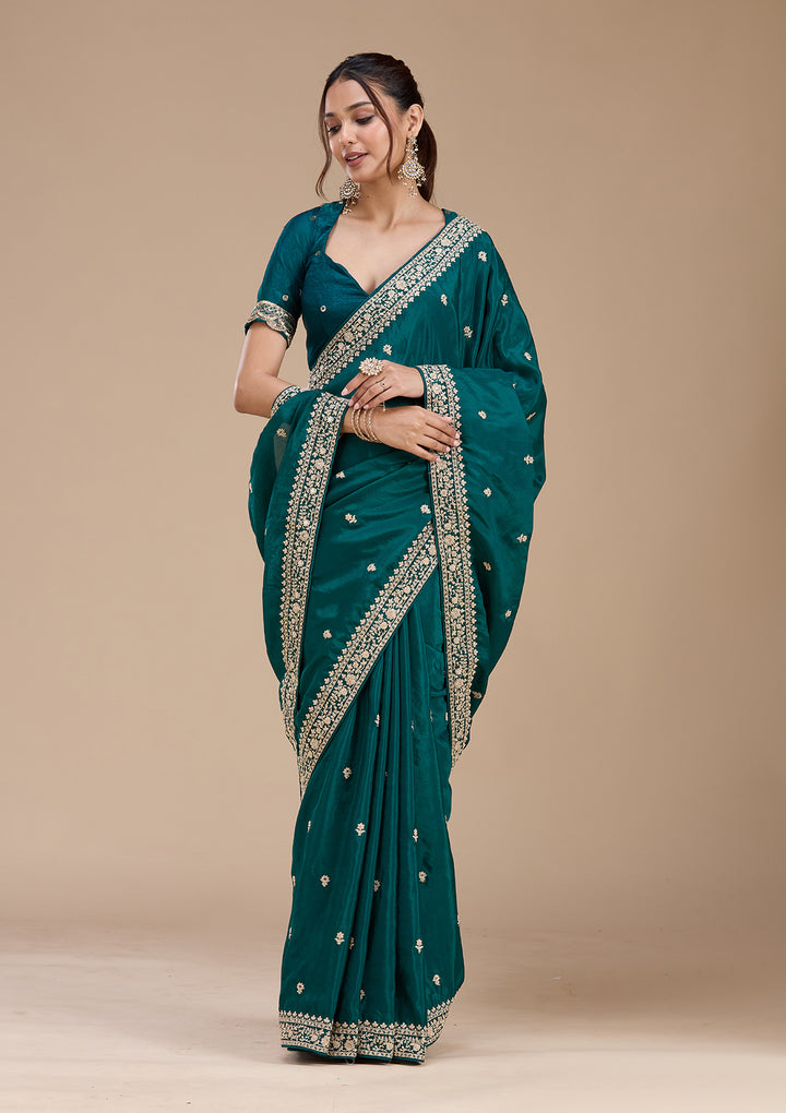 Rama Green Cording Satin Saree