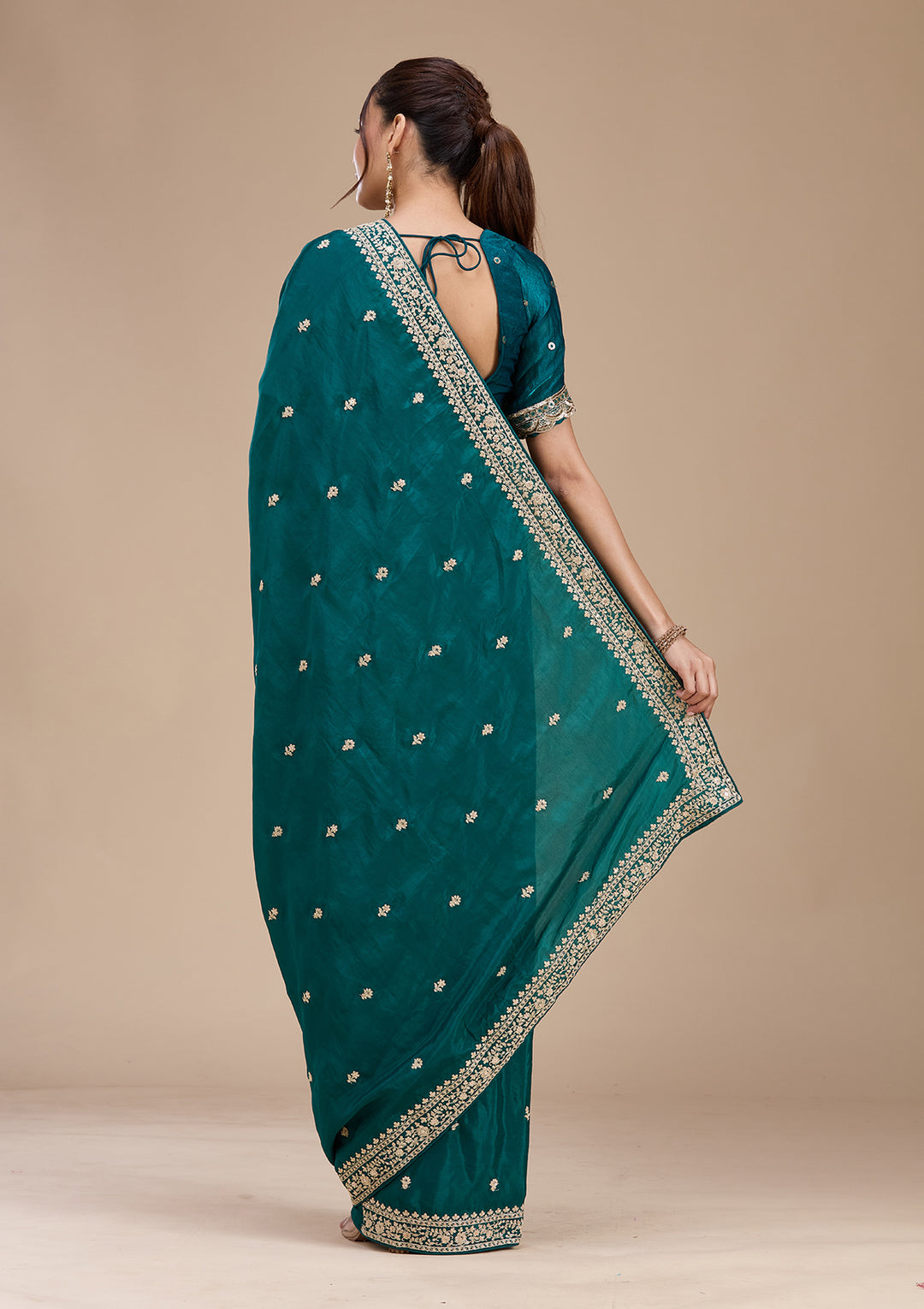 Rama Green Cording Satin Saree