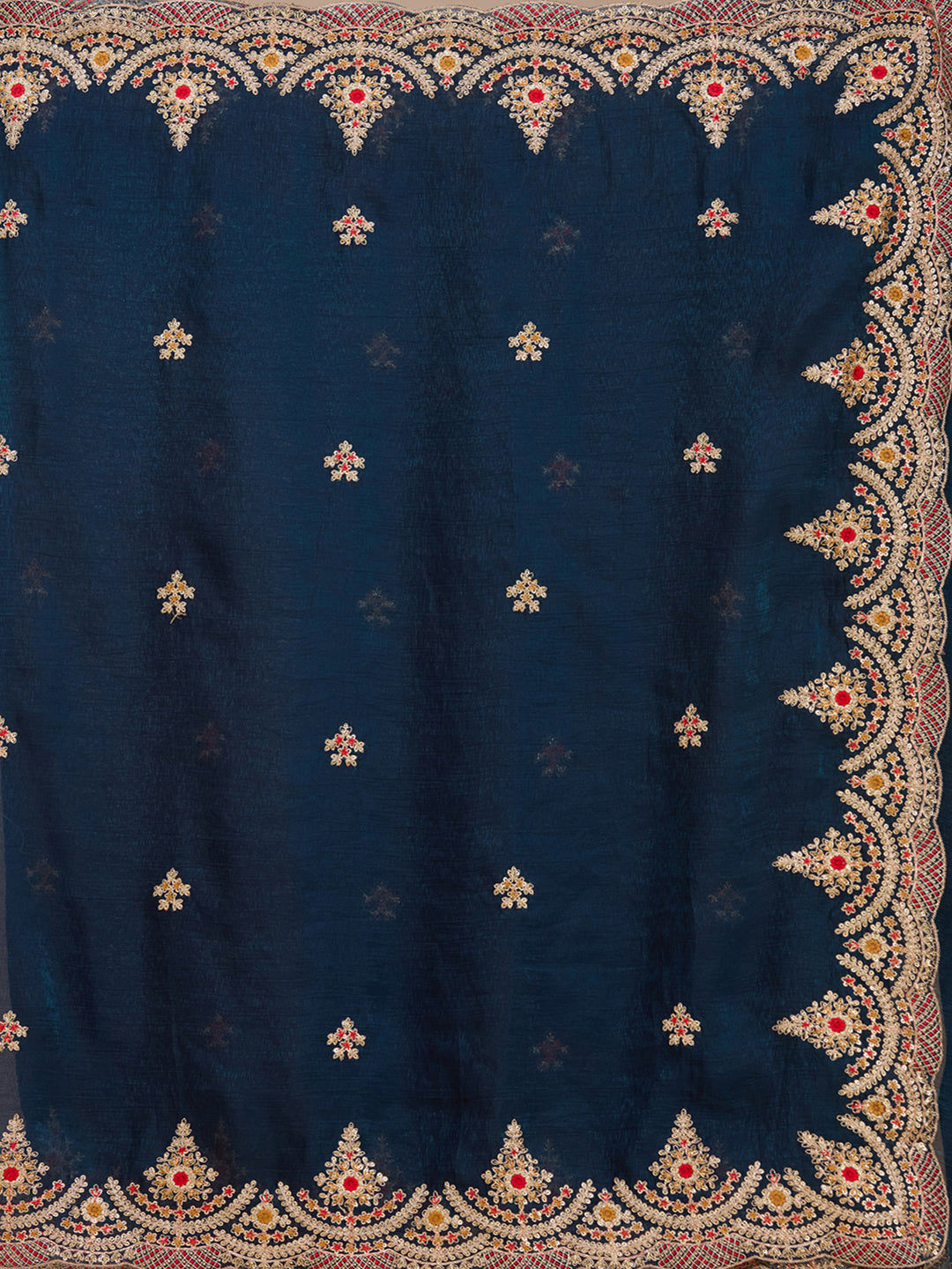 Peacock Blue Cording Georgette Saree