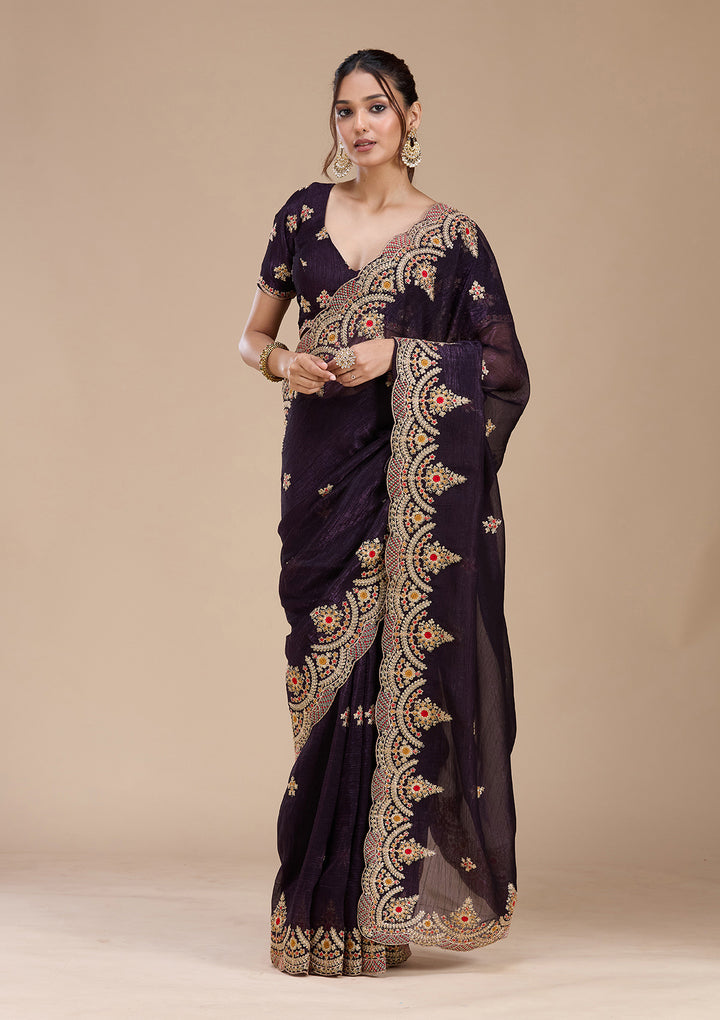 Purple Cording Georgette Saree
