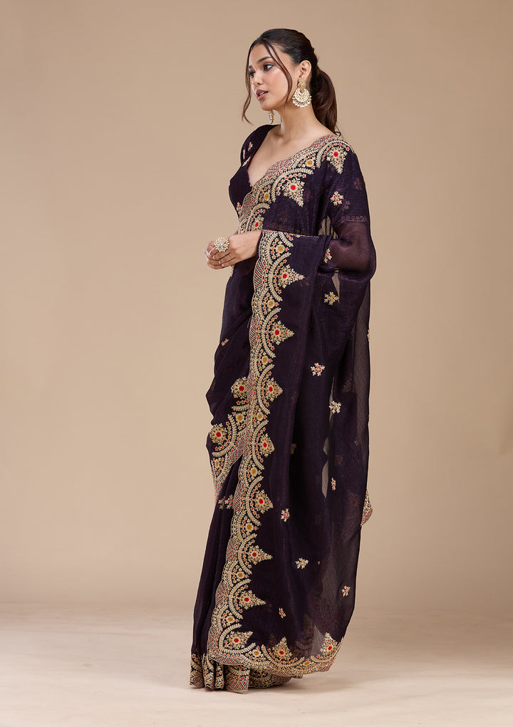 Purple Cording Georgette Saree