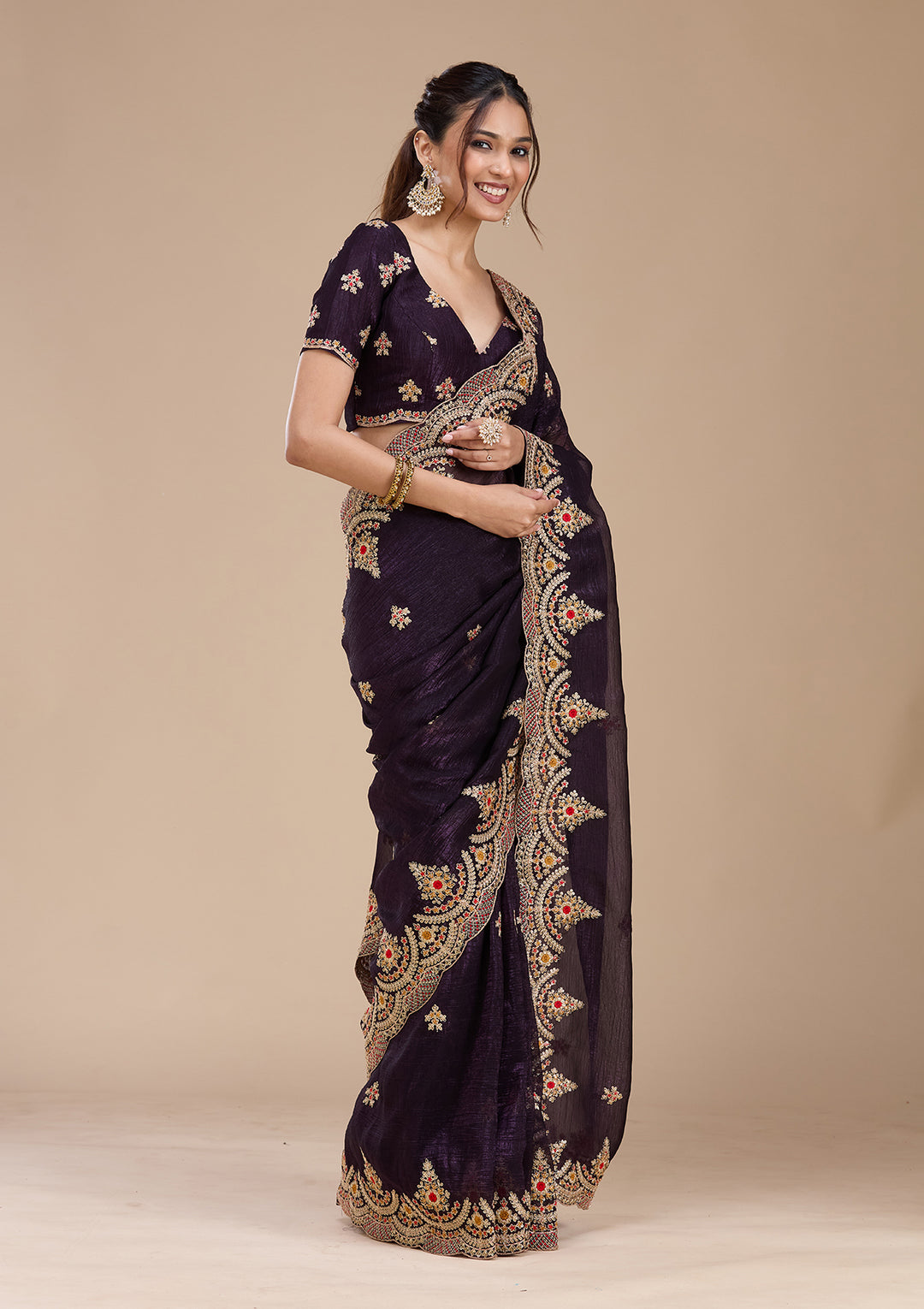 Purple Cording Georgette Saree