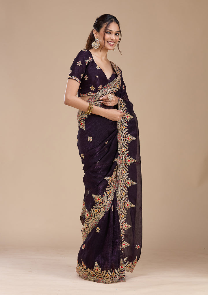 Purple Cording Georgette Saree