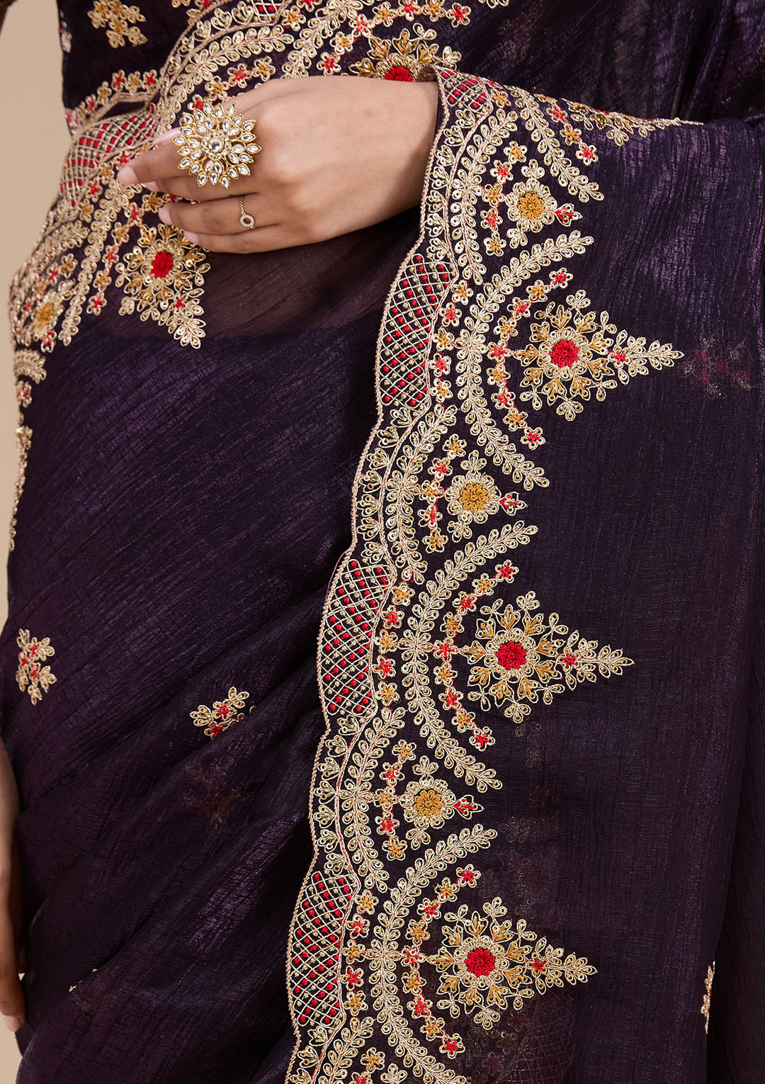 Purple Cording Georgette Saree