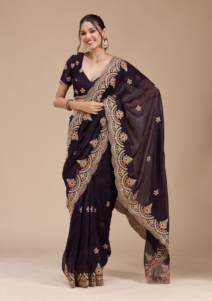 Purple Cording Georgette Saree
