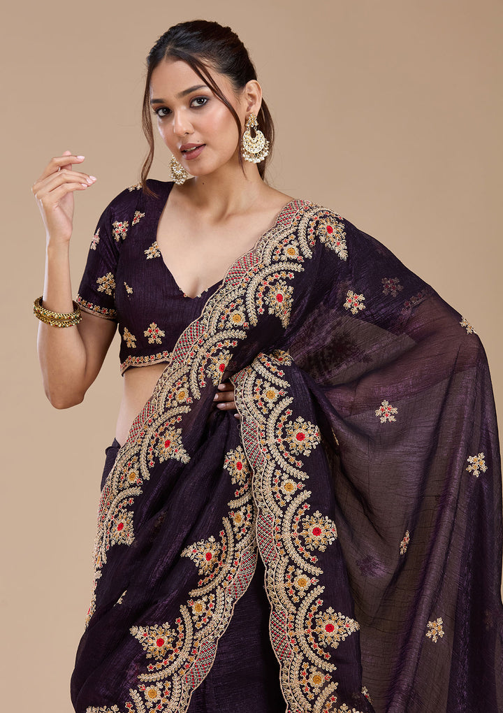 Purple Cording Georgette Saree