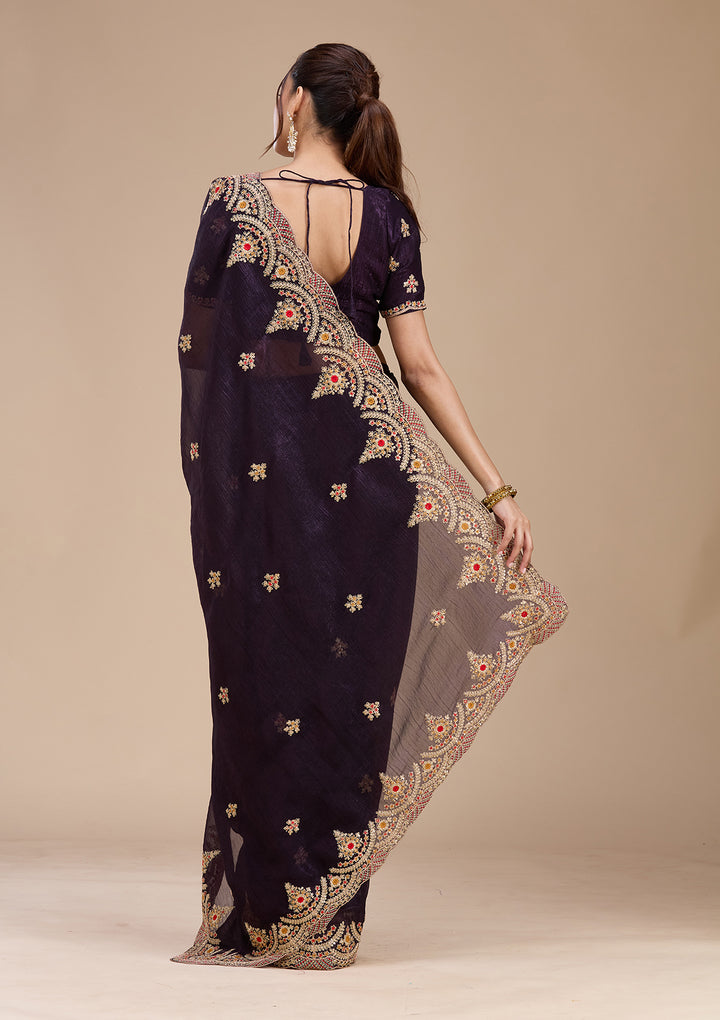 Purple Cording Georgette Saree