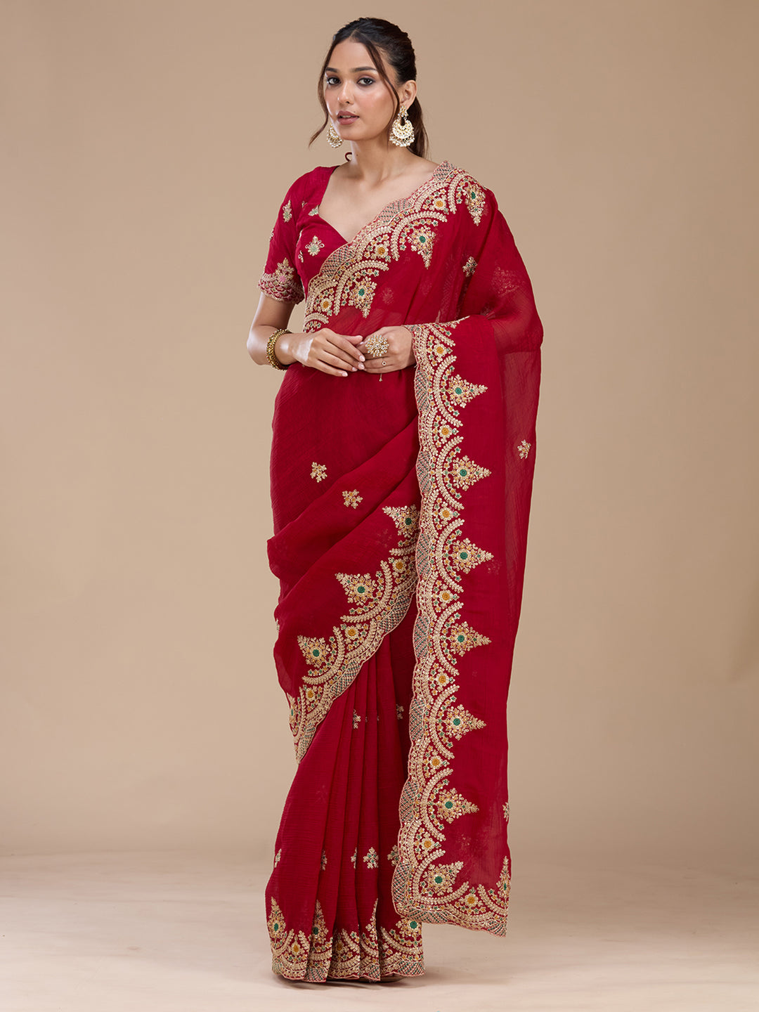 Red Cording Georgette Saree