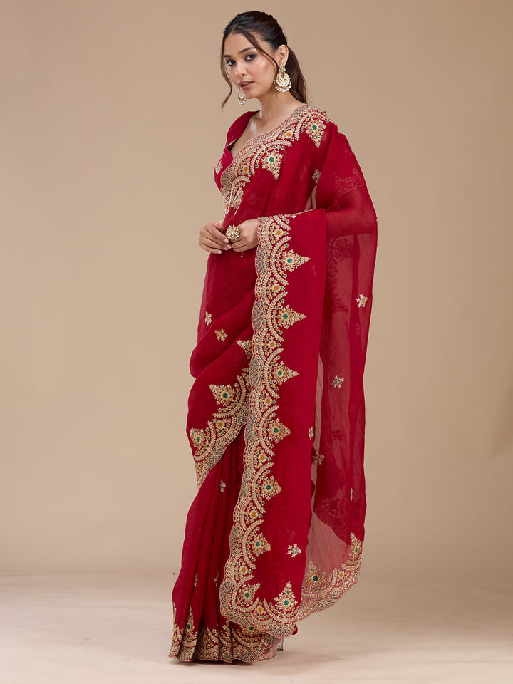Red Cording Georgette Saree