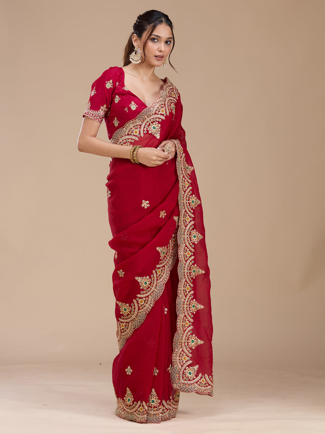 Red Cording Georgette Saree