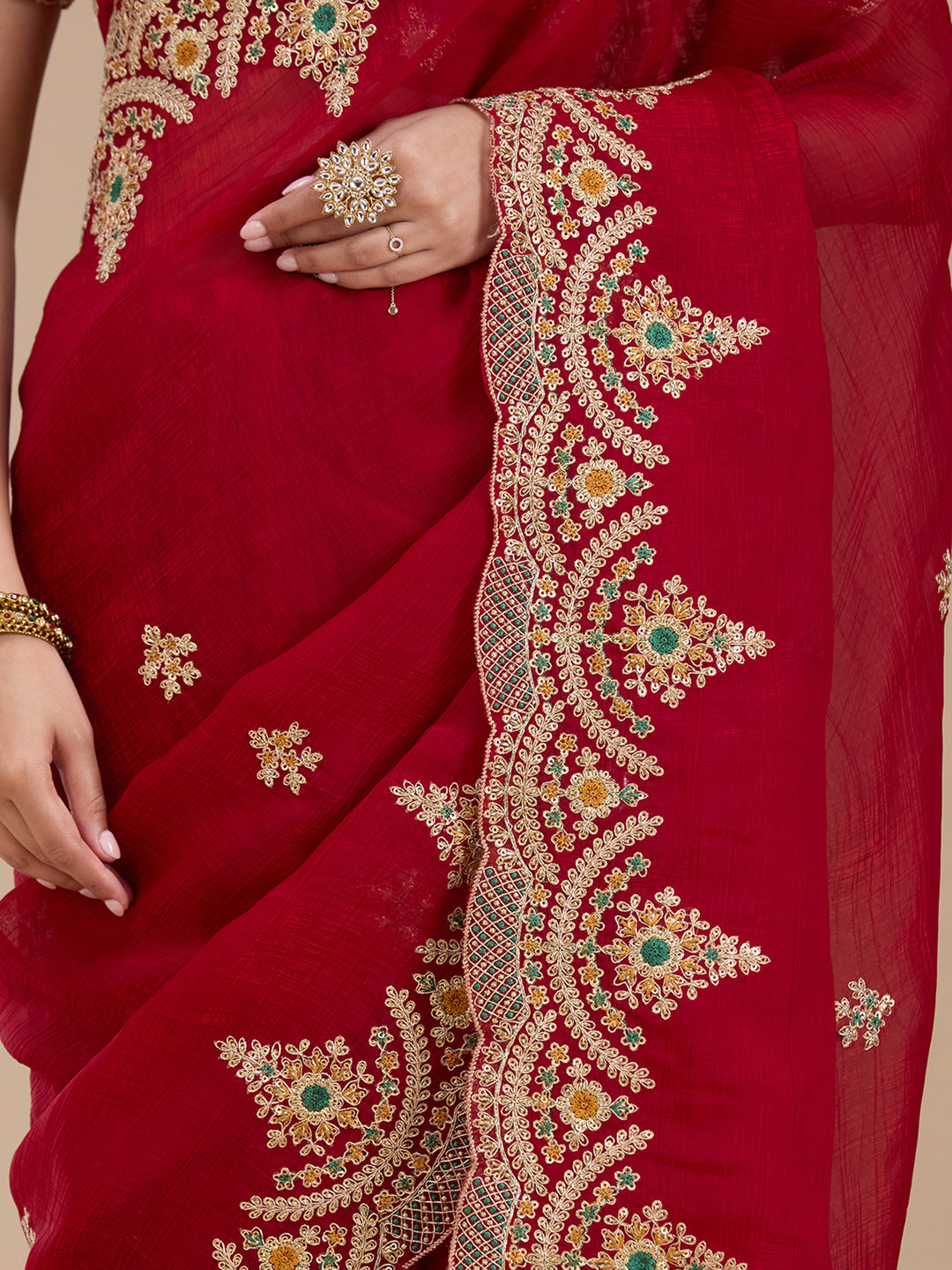 Red Cording Georgette Saree
