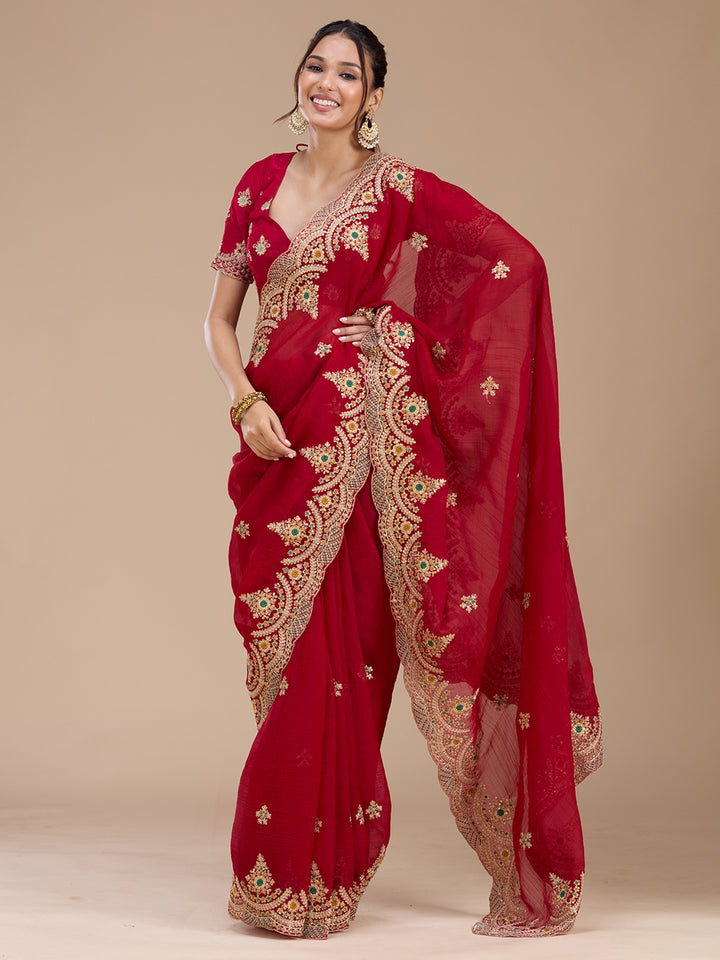 Red Cording Georgette Saree