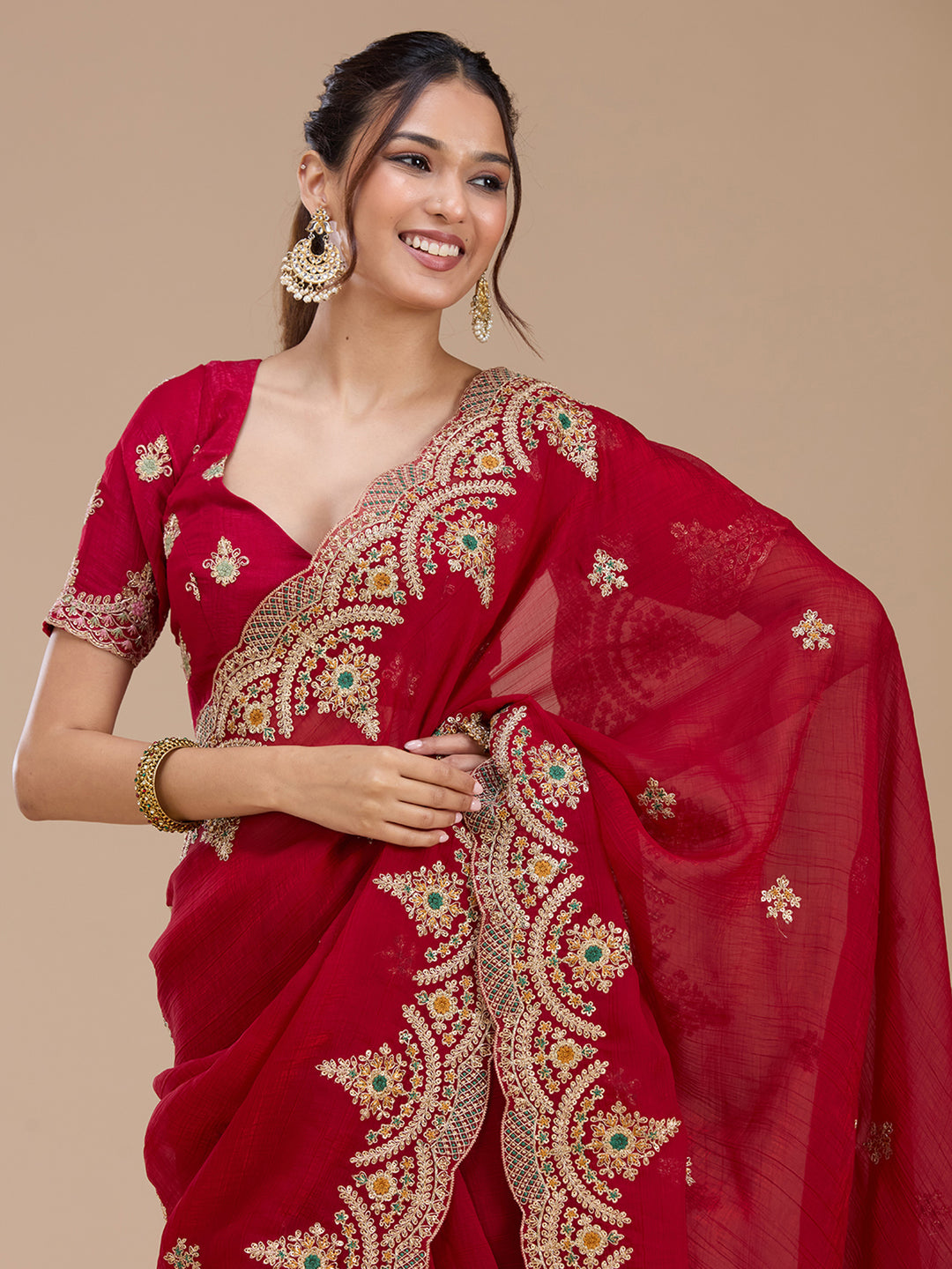 Red Cording Georgette Saree