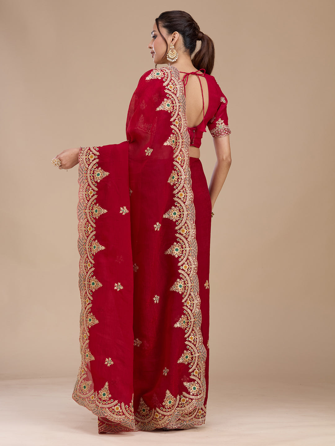 Red Cording Georgette Saree