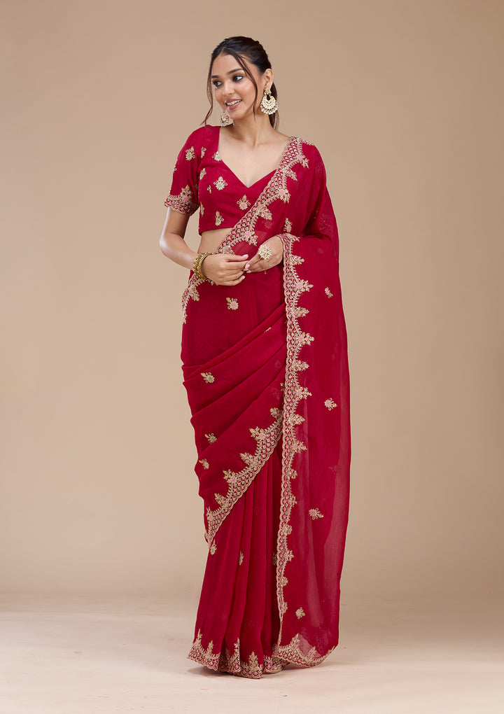 Rani Pink Cording Tissue Saree