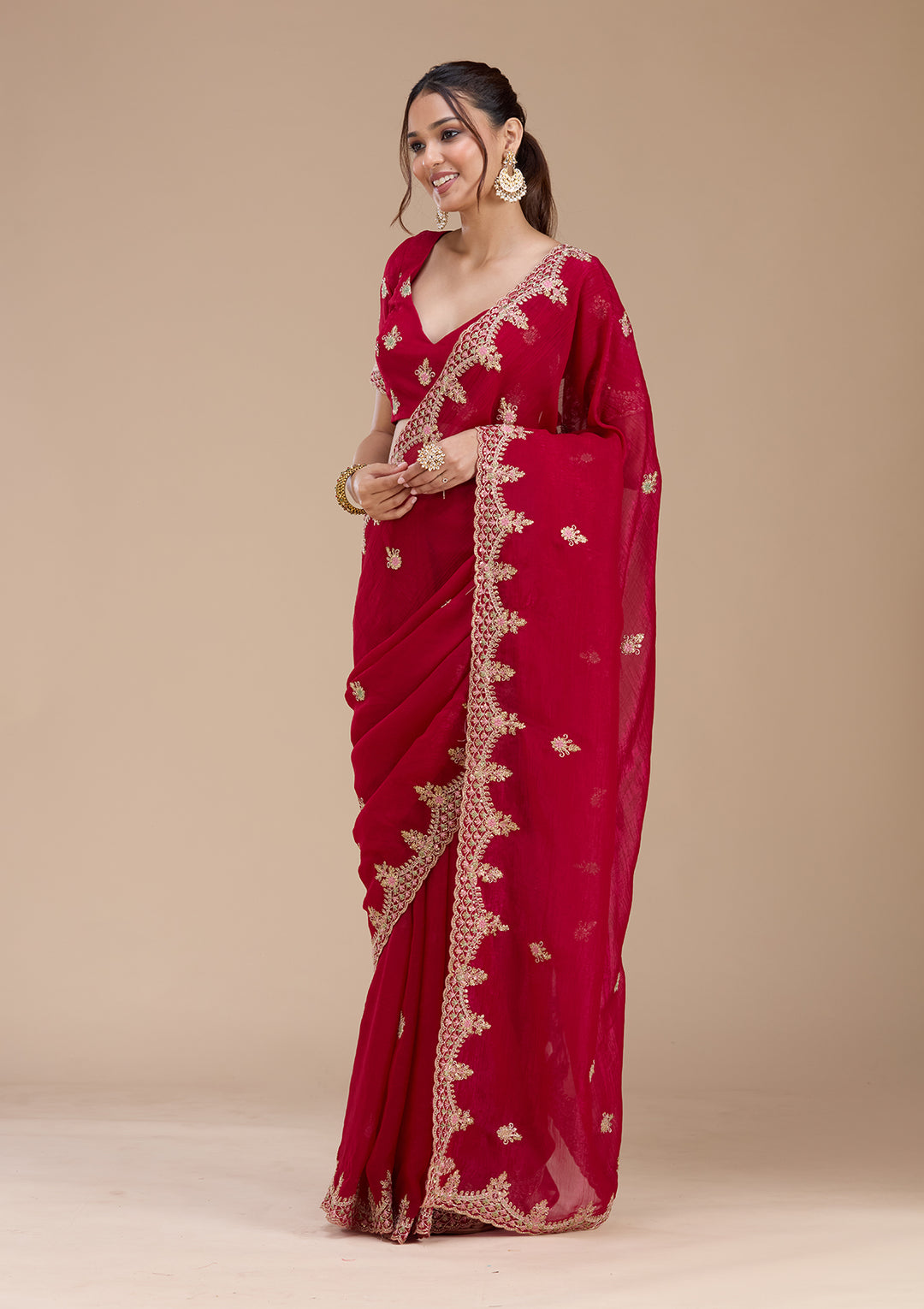 Rani Pink Cording Tissue Saree