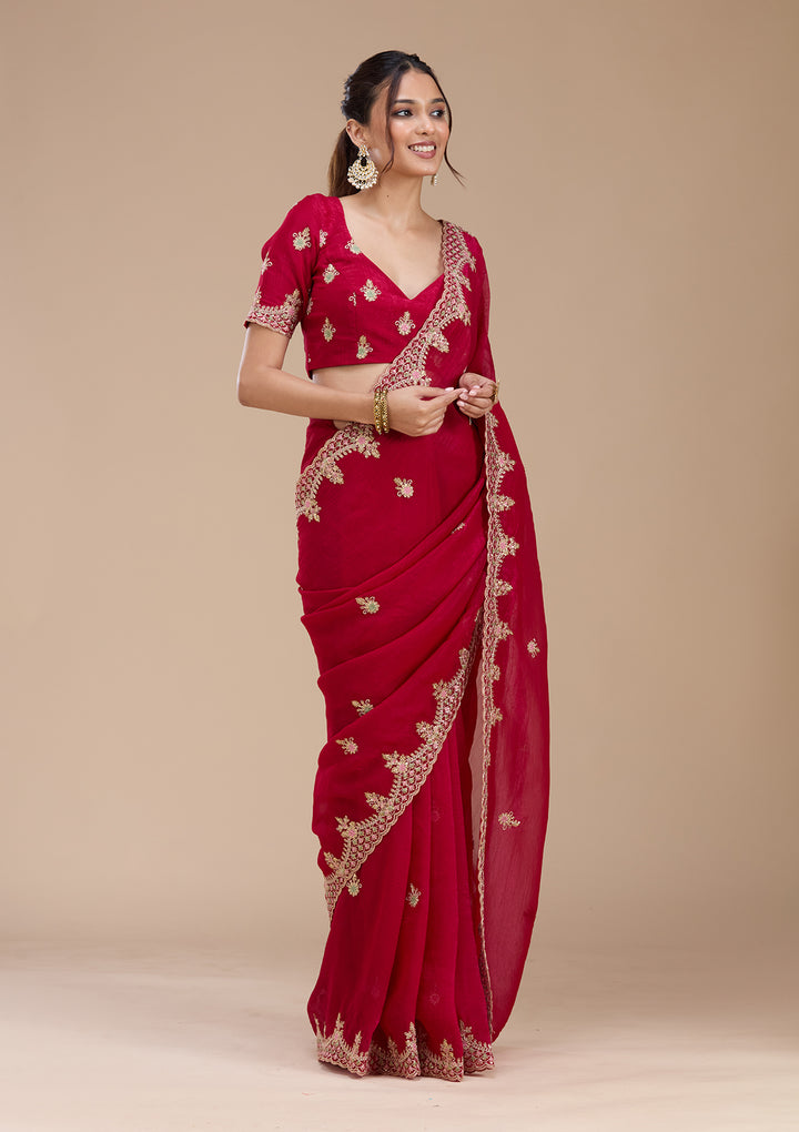 Rani Pink Cording Tissue Saree