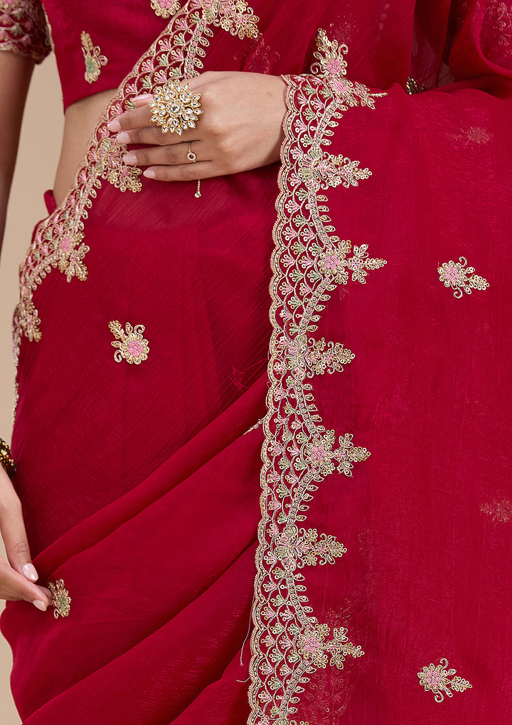 Rani Pink Cording Tissue Saree