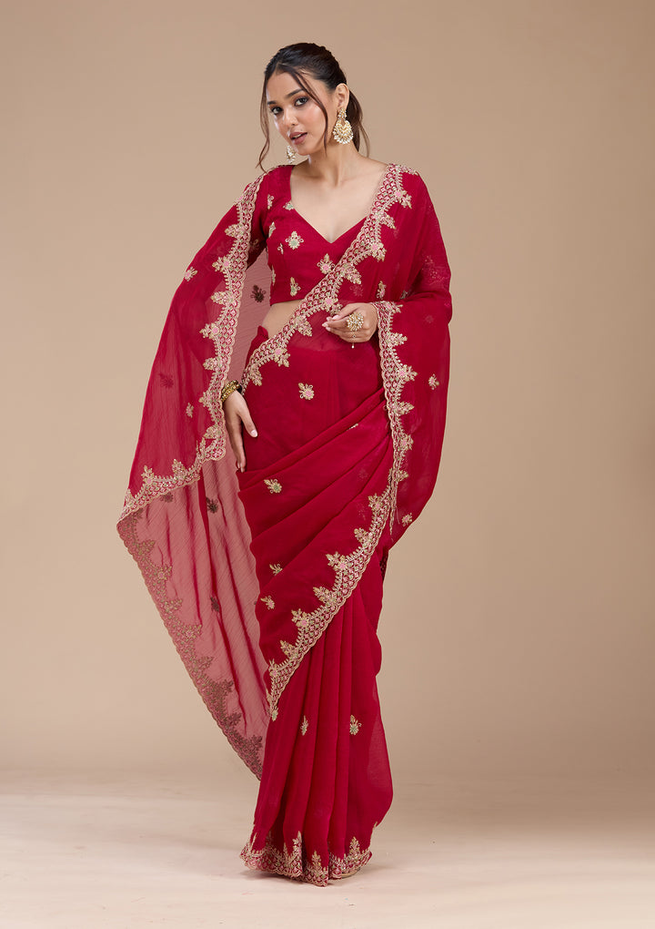 Rani Pink Cording Tissue Saree