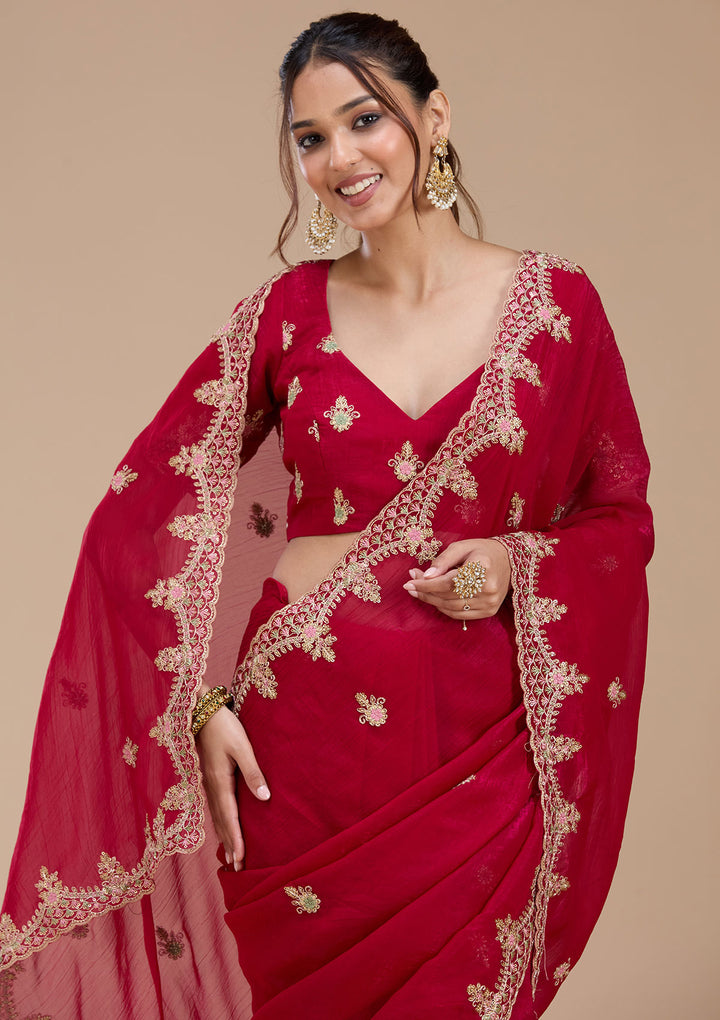 Rani Pink Cording Tissue Saree