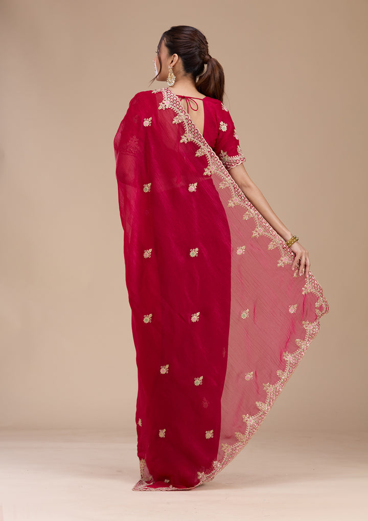 Rani Pink Cording Tissue Saree