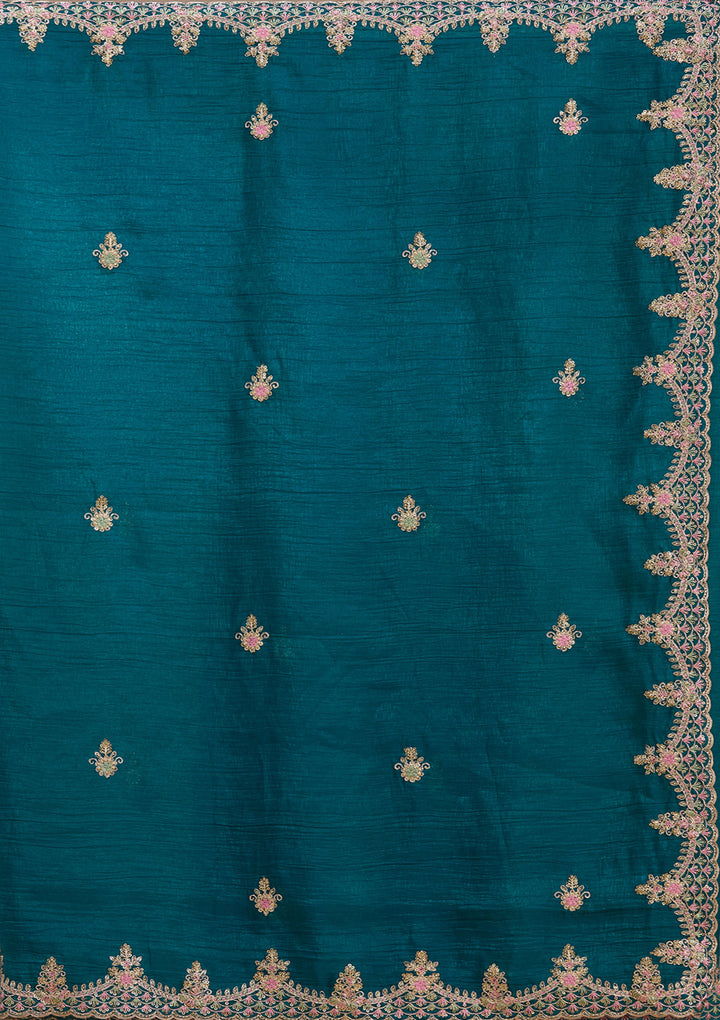 Teal Green Cording Tissue Saree