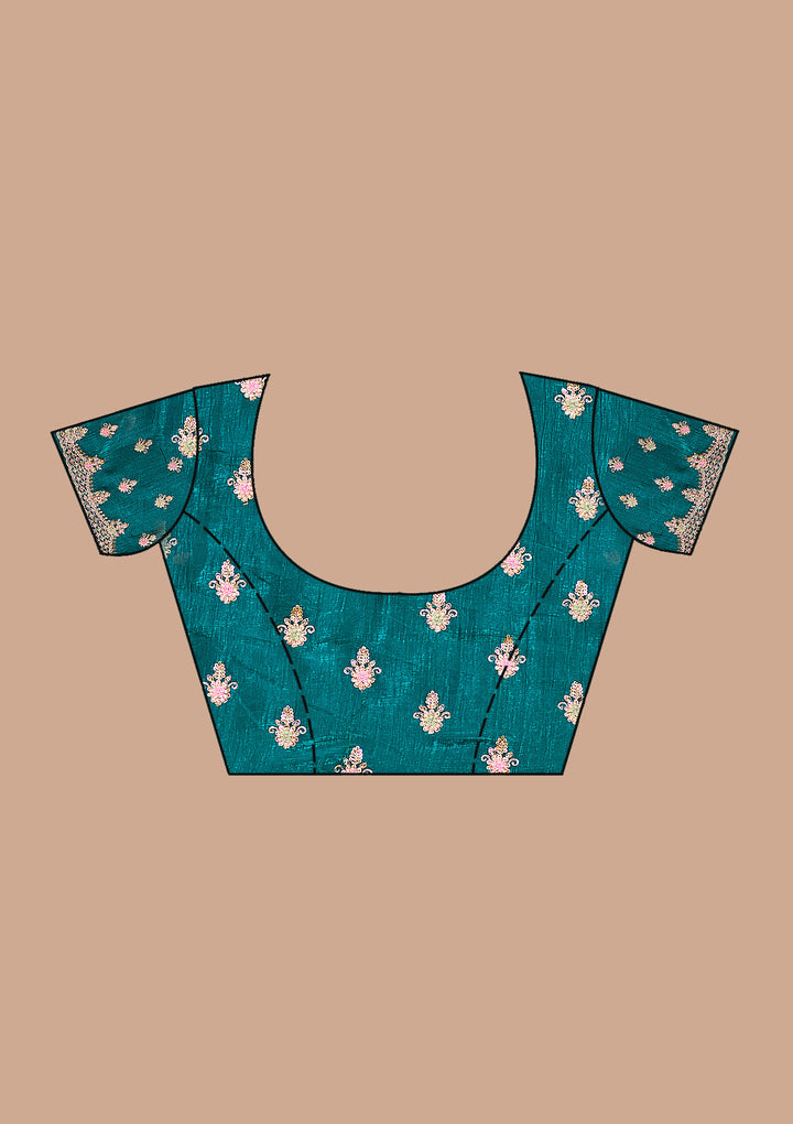 Teal Green Cording Tissue Saree