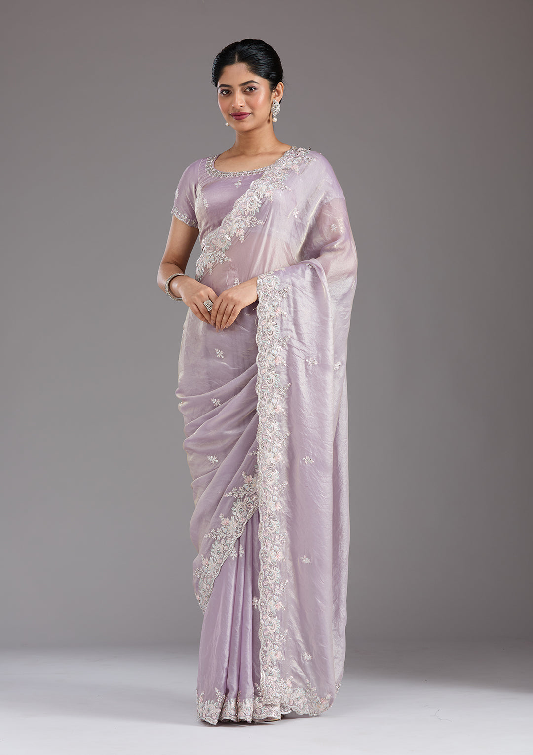 Lavender Gotapatti Satin Saree
