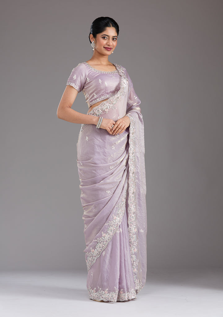 Lavender Gotapatti Satin Saree