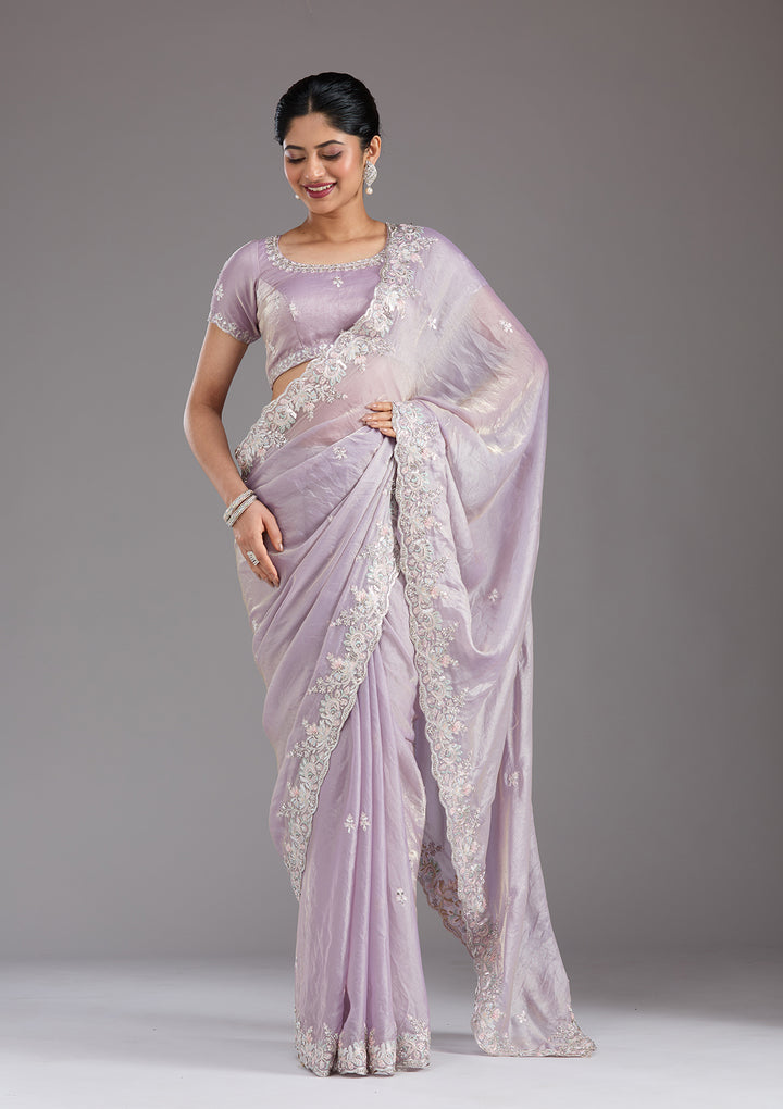 Lavender Gotapatti Satin Saree