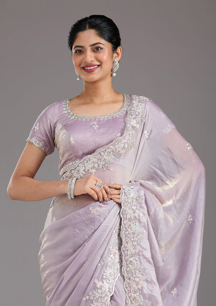 Lavender Gotapatti Satin Saree