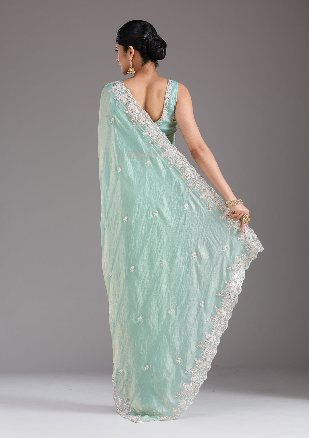 Pista Green Gotapatti Satin Saree