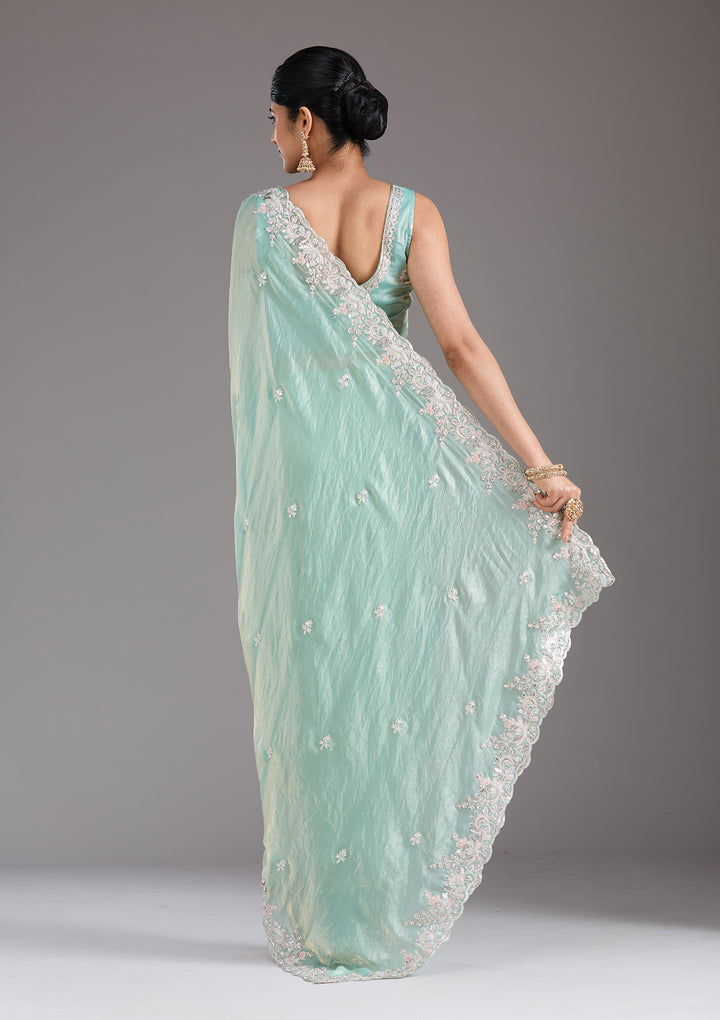 Pista Green Gotapatti Satin Saree