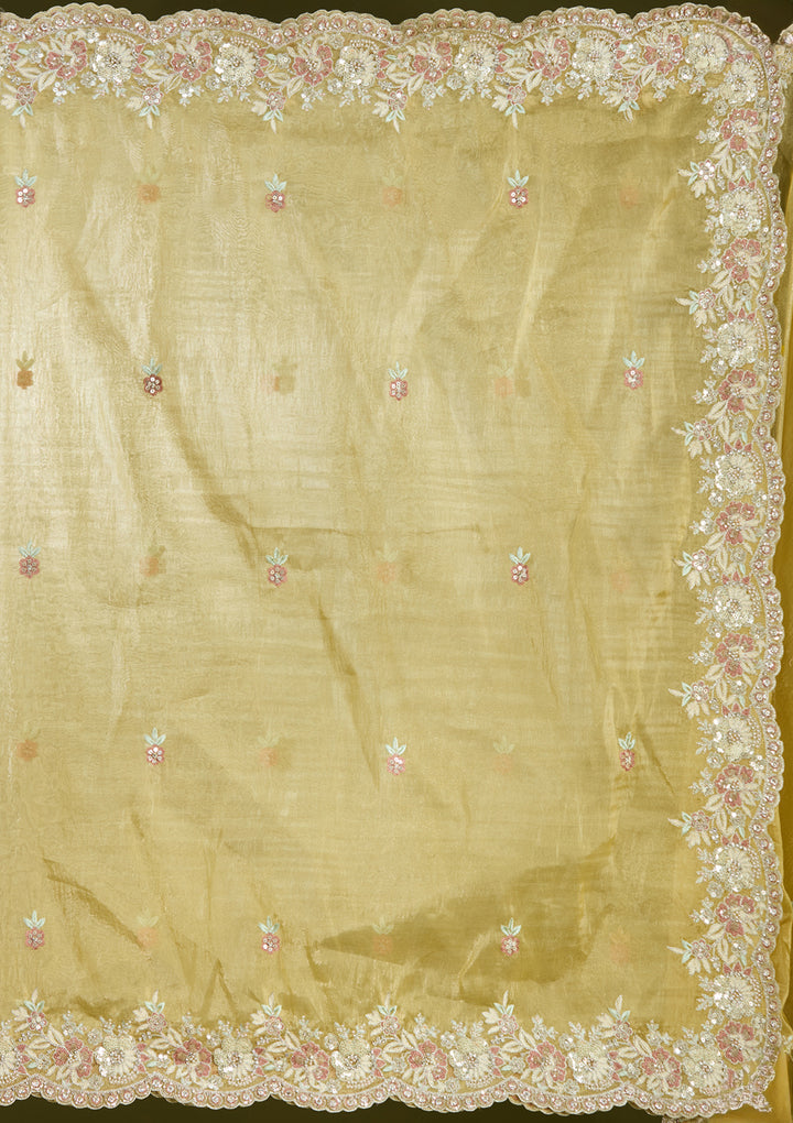 Lemon Yellow Sequins Tissue Saree