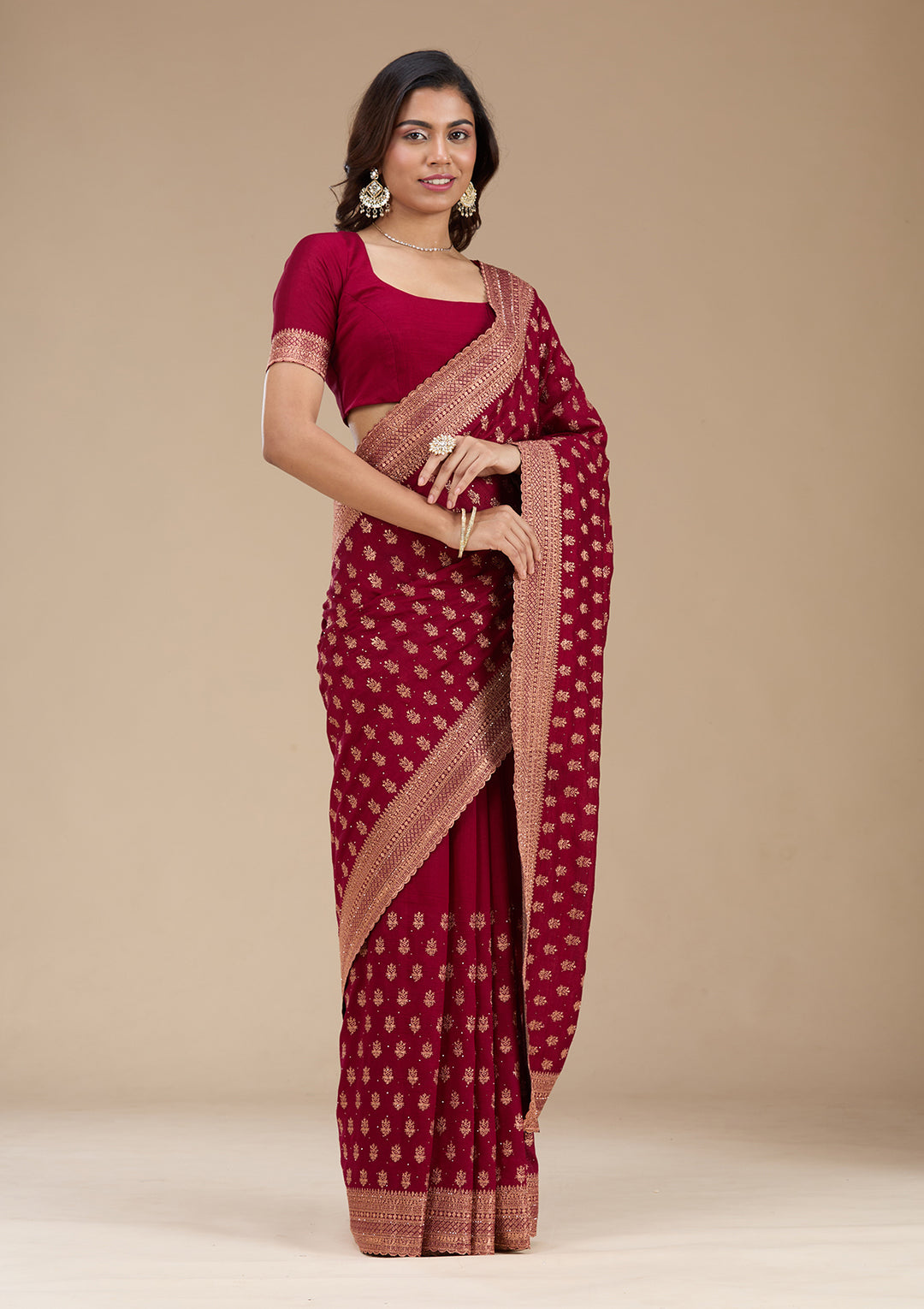 Maroon Zariwork (Antique) Soft Raw Silk Saree