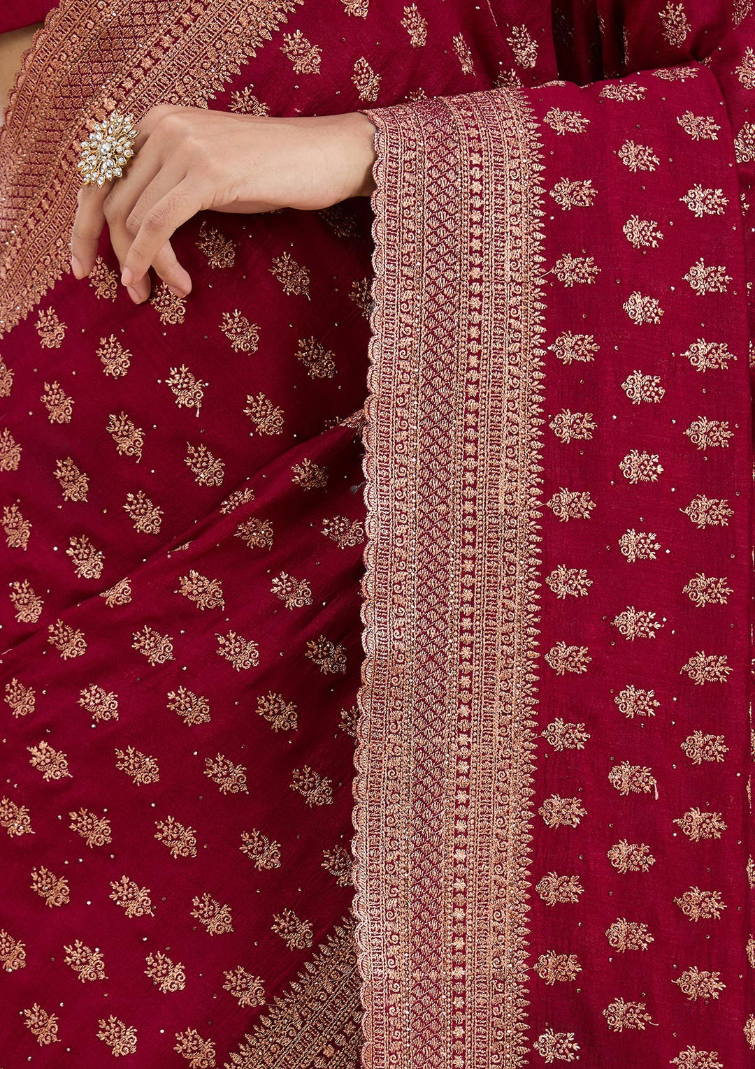 Maroon Zariwork (Antique) Soft Raw Silk Saree