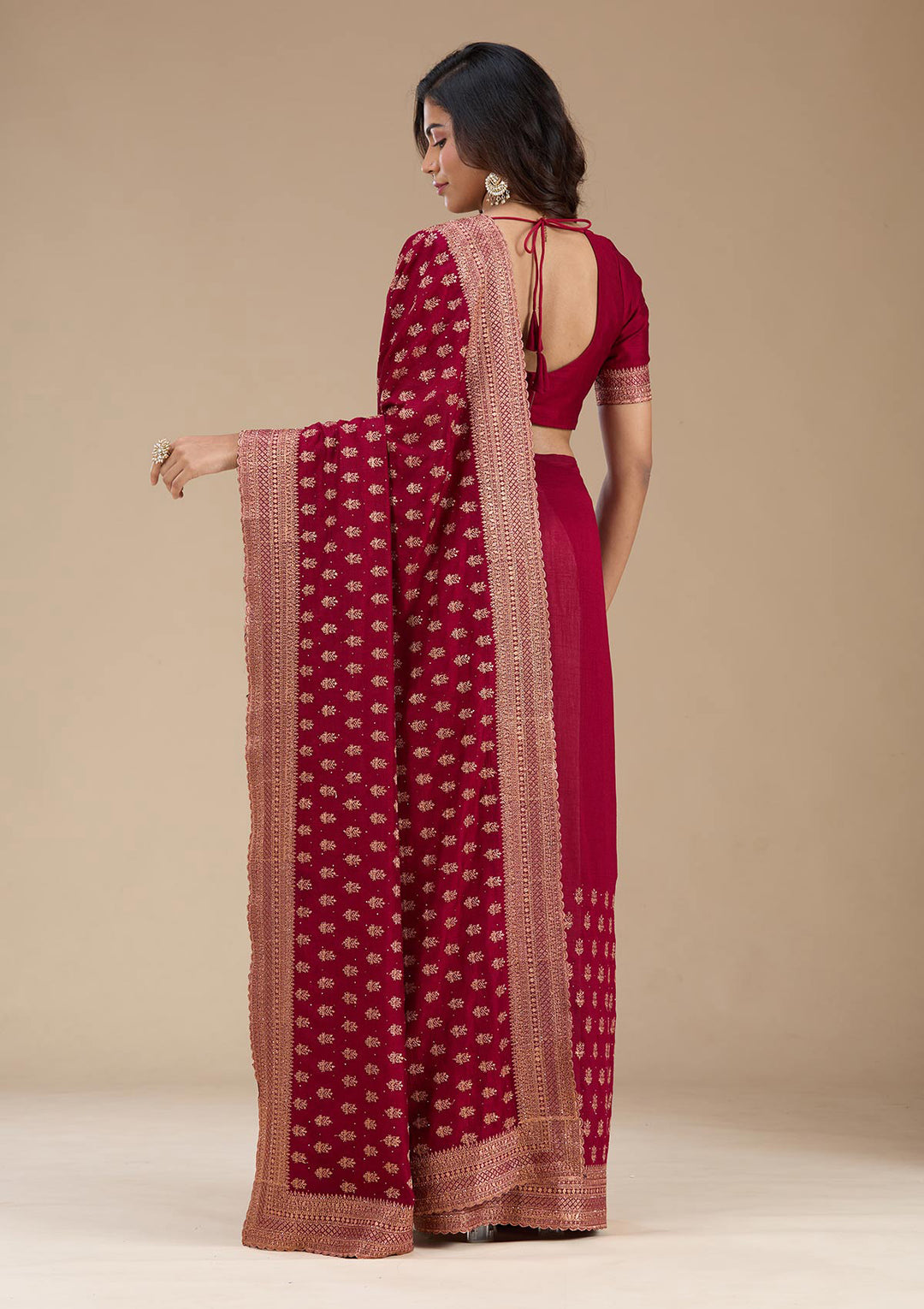 Maroon Zariwork (Antique) Soft Raw Silk Saree