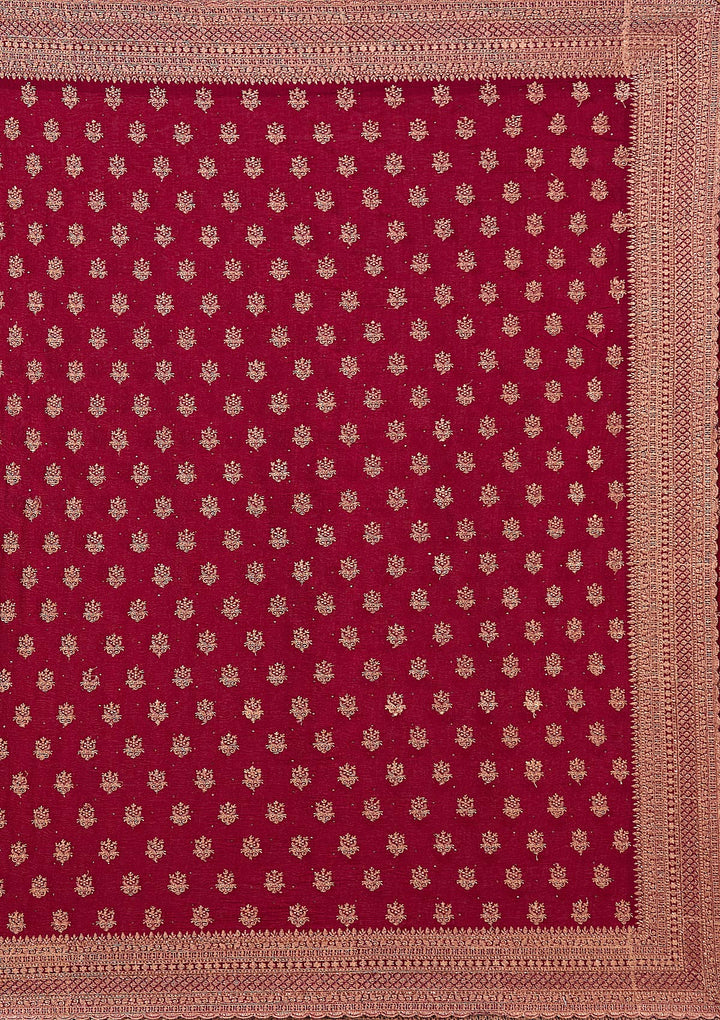 Maroon Zariwork (Antique) Soft Raw Silk Saree