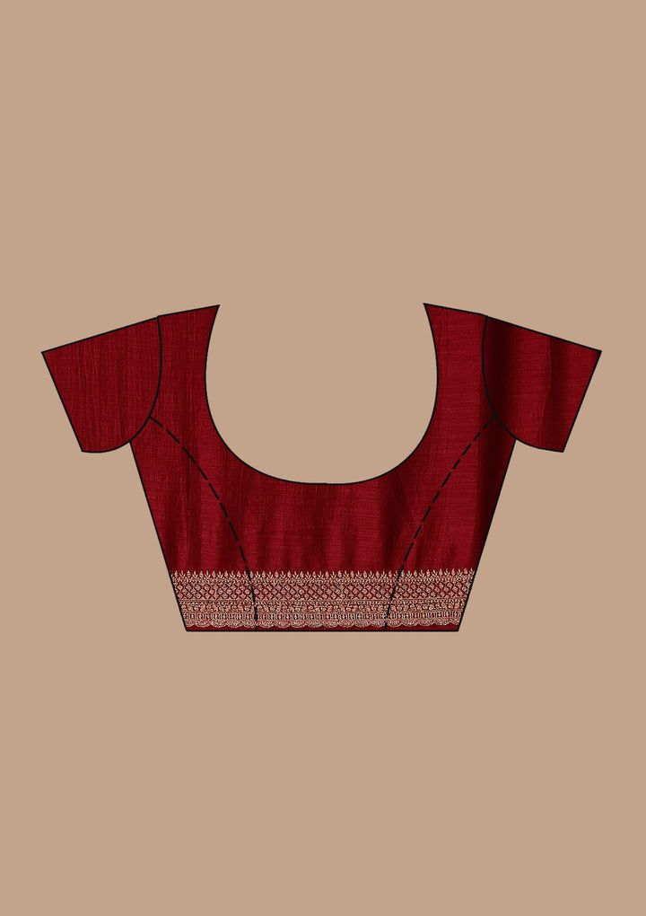 Maroon Zariwork (Antique) Soft Raw Silk Saree