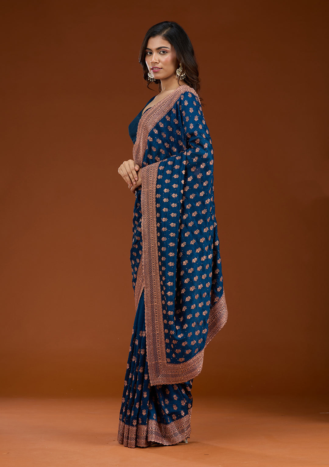 Peacock Blue Zariwork (Antique) Soft Raw Silk Saree