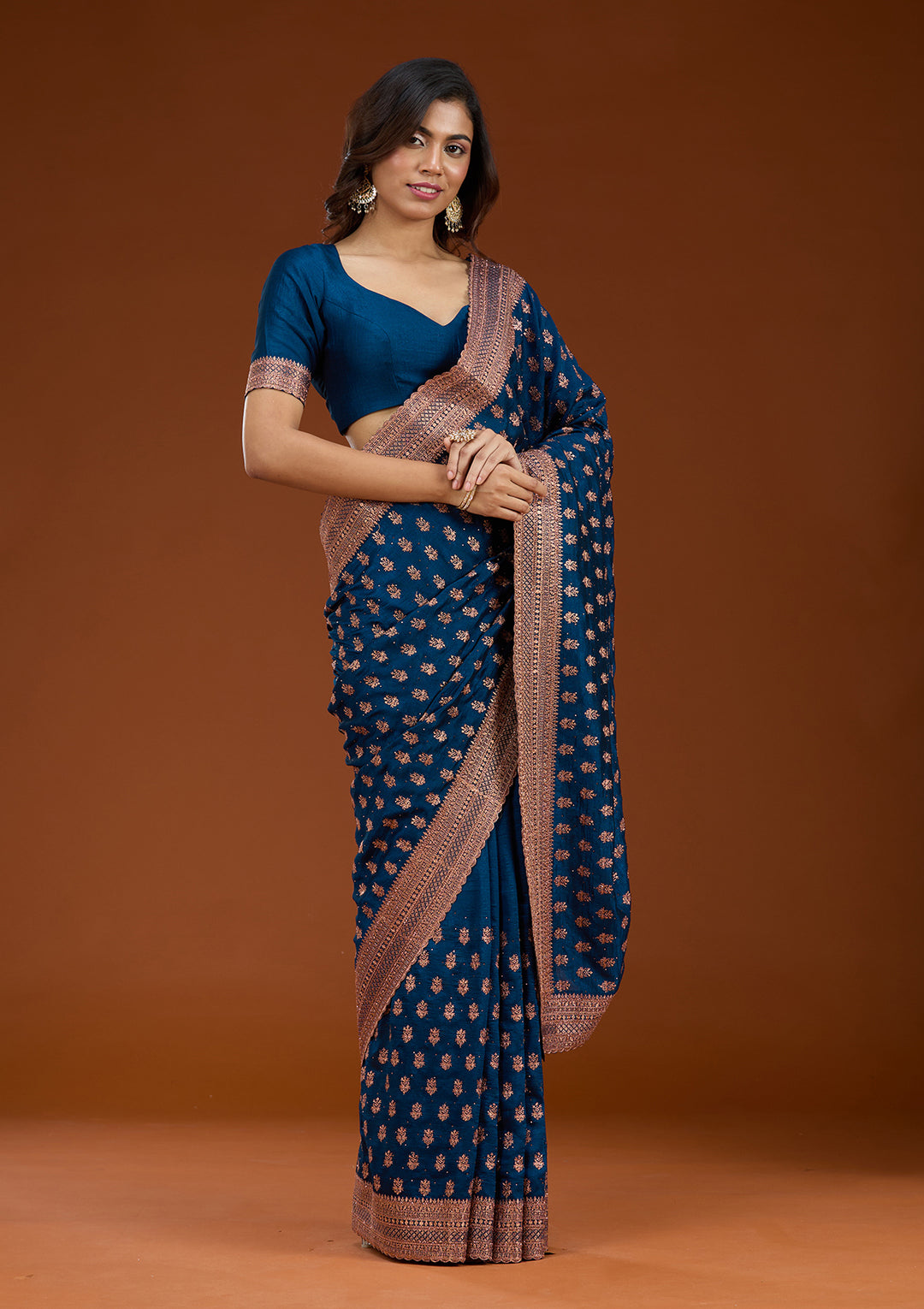 Peacock Blue Zariwork (Antique) Soft Raw Silk Saree