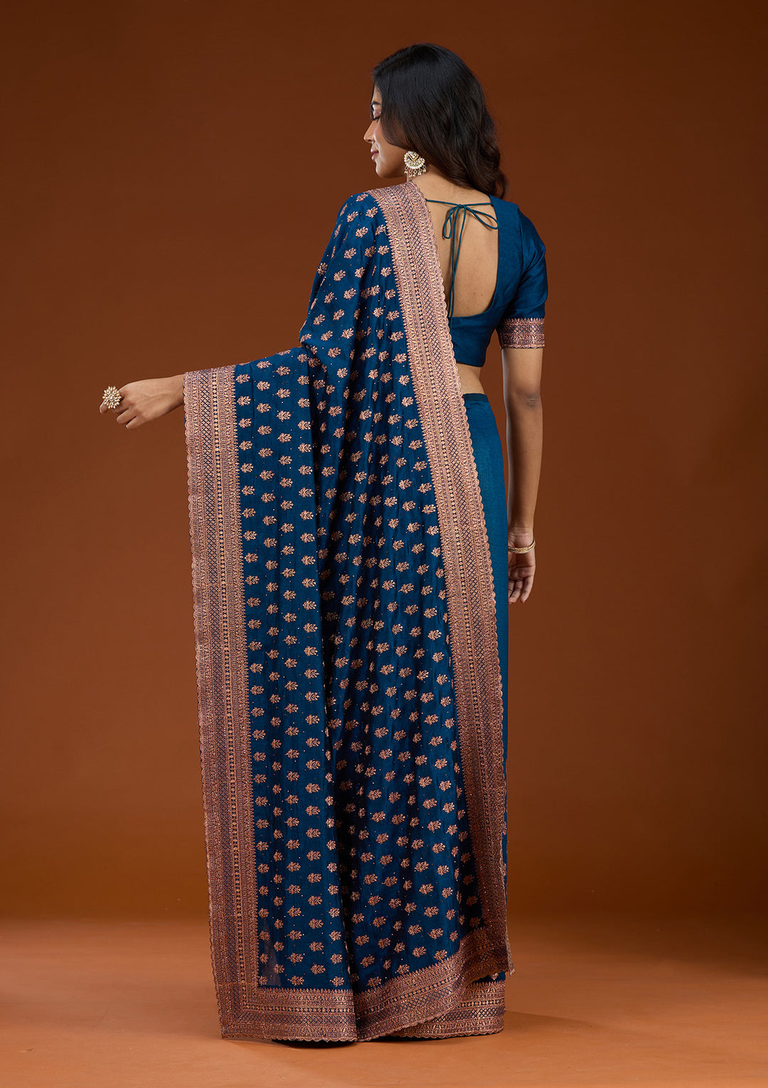 Peacock Blue Zariwork (Antique) Soft Raw Silk Saree