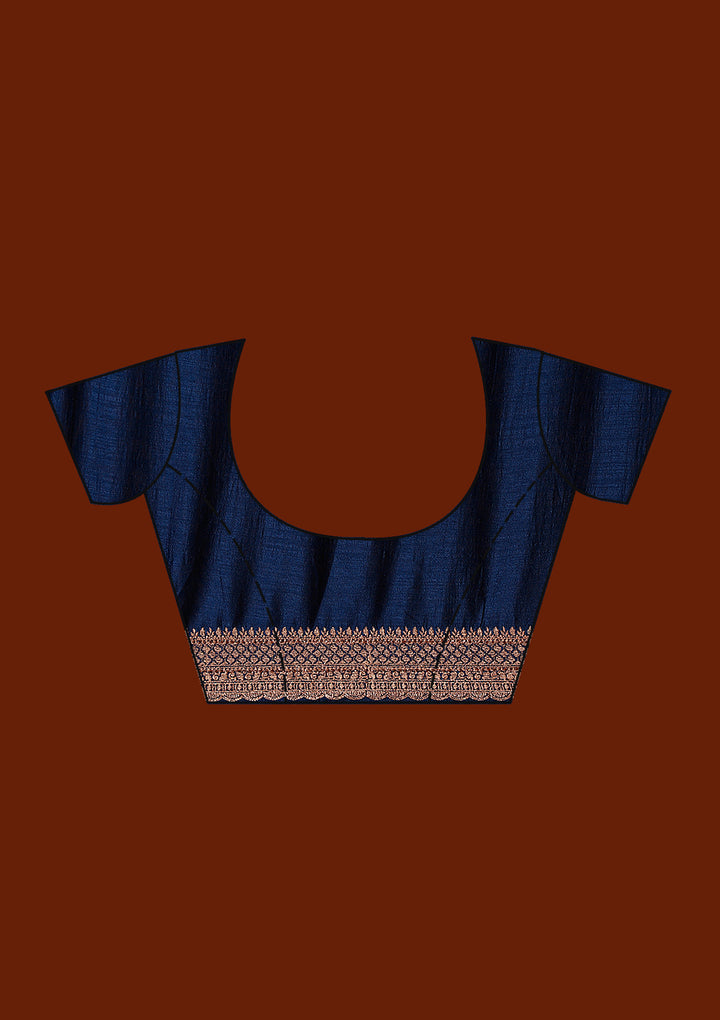 Peacock Blue Zariwork (Antique) Soft Raw Silk Saree
