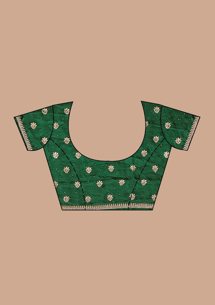 Bottle Green Zariwork (Gold) Soft Raw Silk Saree