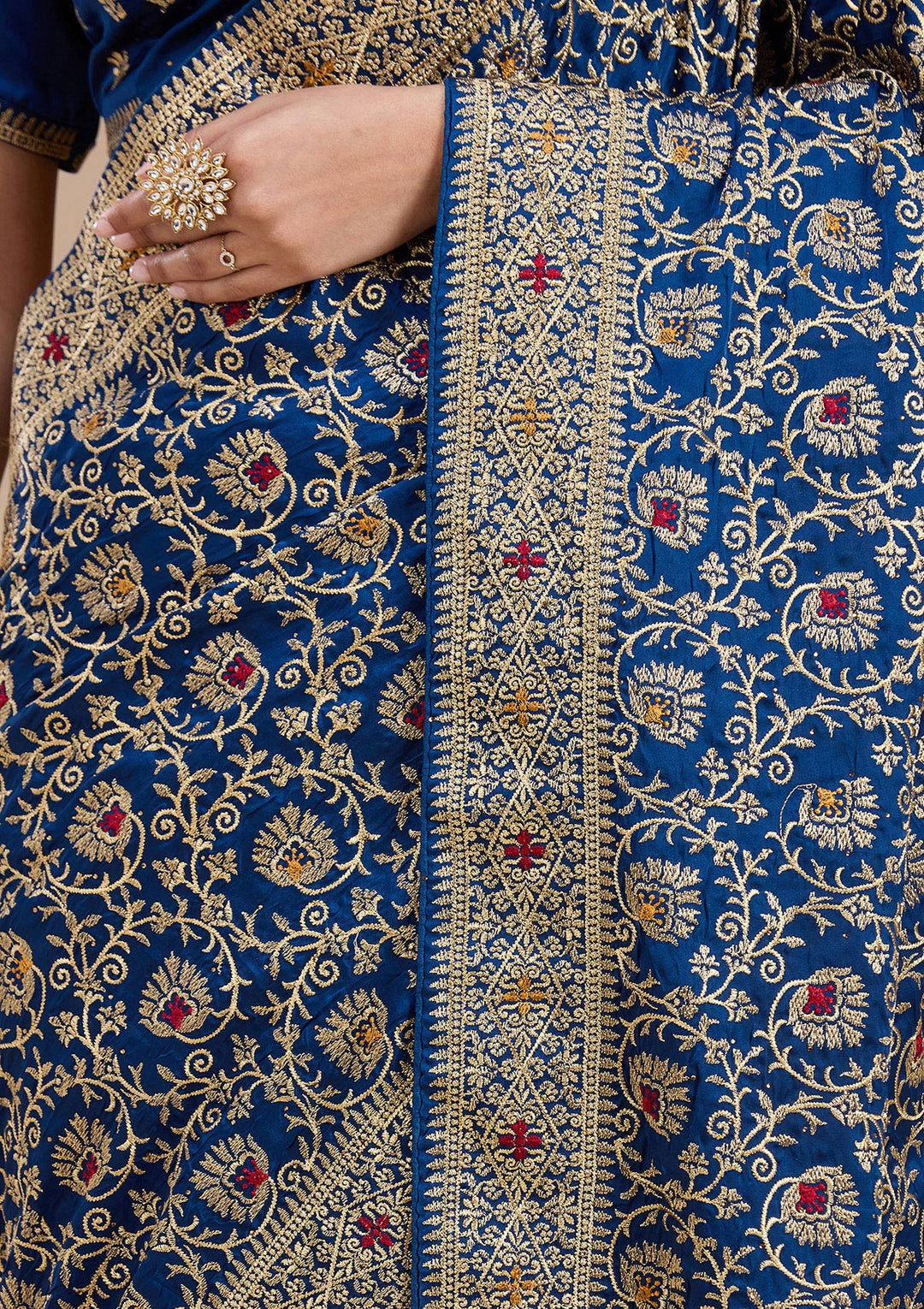 Navy Blue Zariwork (Gold) Soft Raw Silk Saree