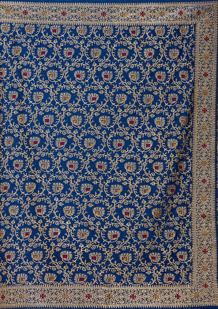 Navy Blue Zariwork (Gold) Soft Raw Silk Saree
