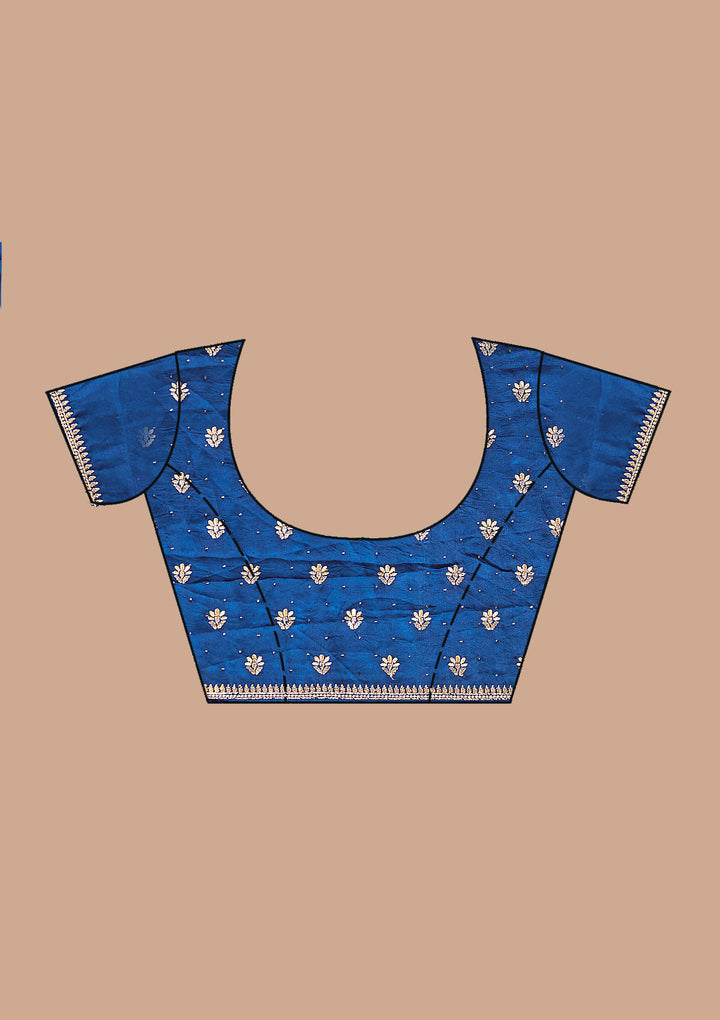 Navy Blue Zariwork (Gold) Soft Raw Silk Saree