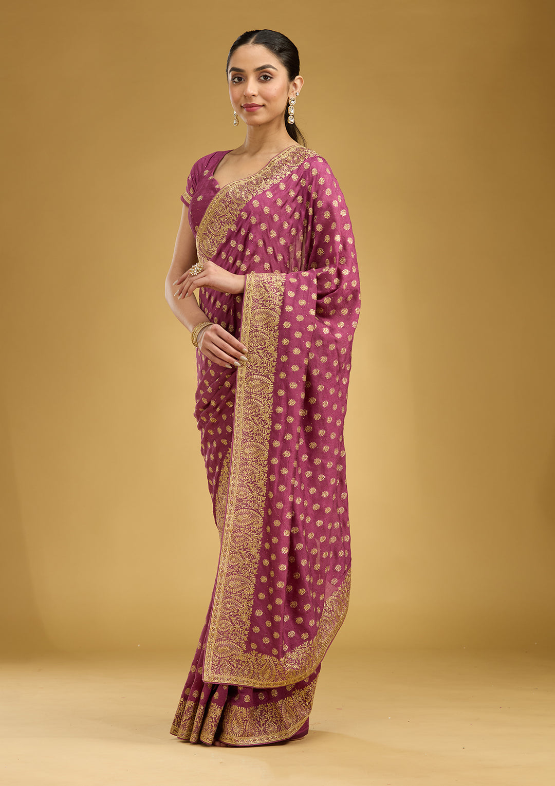 Onion Pink Zariwork (Gold) Soft Raw Silk Saree